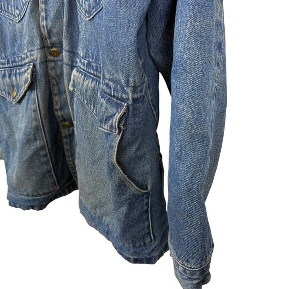 Most Wanted 100% Cotton Denim Leather Collar Barn Chore Field Jacket Coat sz L - Picture 8 of 16